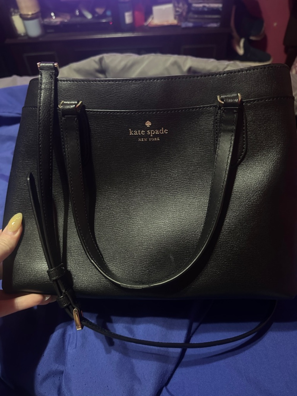 kate spade Black Leather Tote with Top Handles